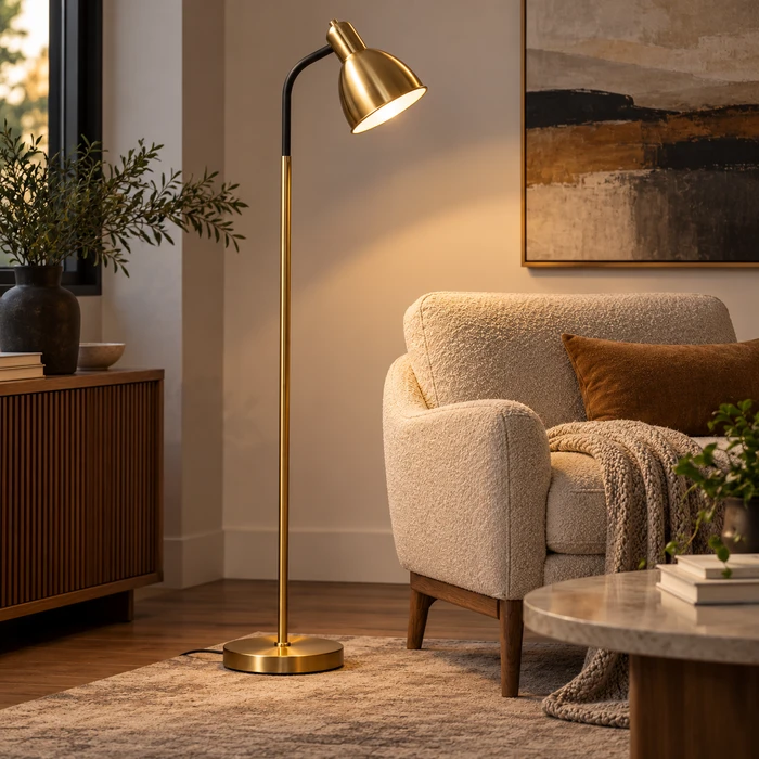 VenCore Orin Gold 6091-20018 - Modern Floor Lamp Single Light Gold Aluminum with Gold Shade, Ø23 x H150cm