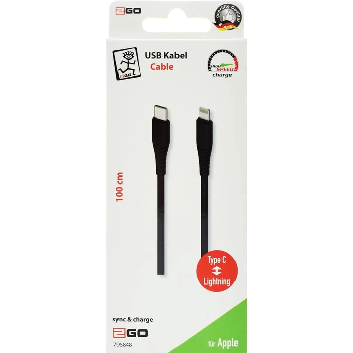 Καλώδιο Lightning 2GO data-Black-100cm USB Type-C 3.1 - Lightning