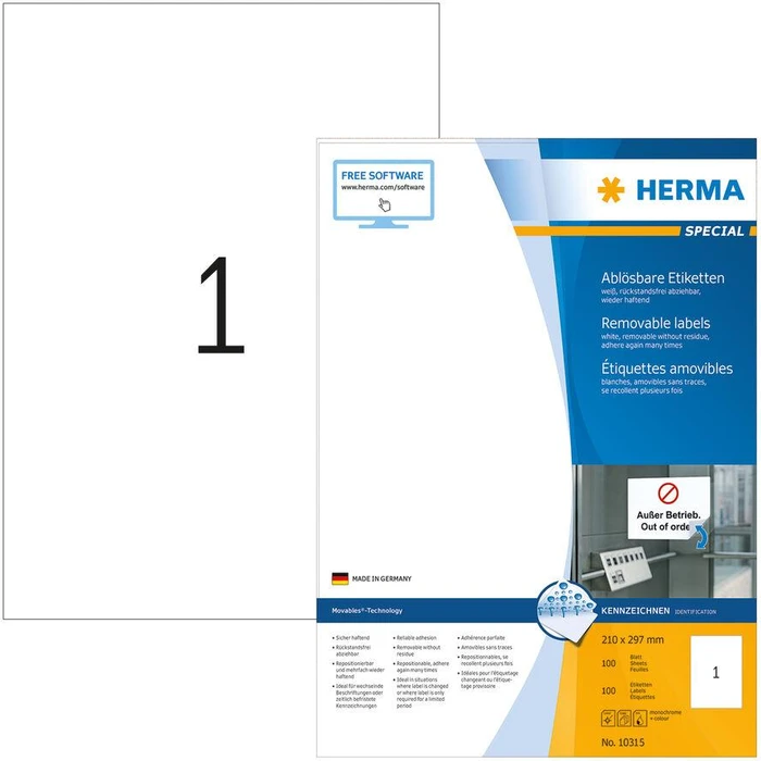Ετικέτες Herma labels A4 White 210x297 mm removable 100 pcs