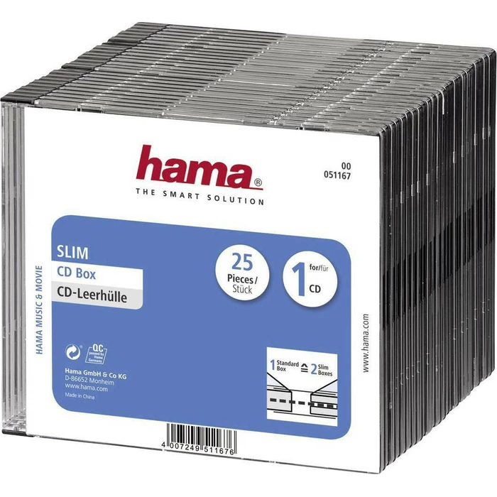 Θήκη DVD 1x25 Hama Slim CD Jewel transparent/black 51167