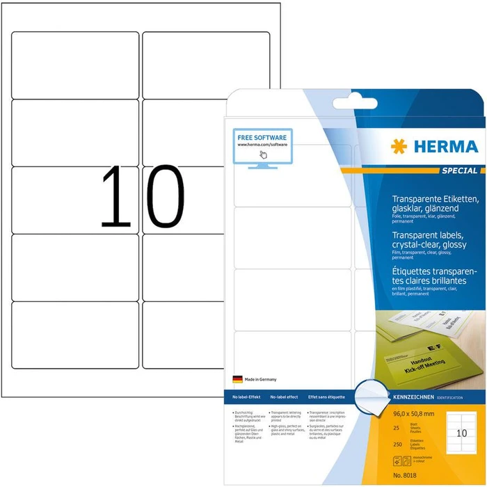 Ετικέτες Herma crystal clear A4 96x50,8 mm foil glossy 250 pcs