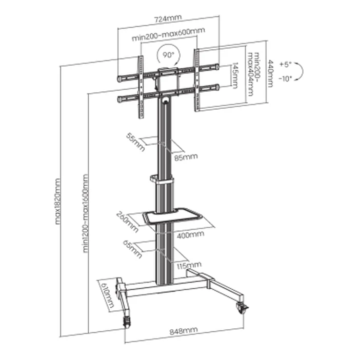Βάση Τηλεόρασης Sbox Δαπέδου MOUNT 37-86' 50KG 600X400