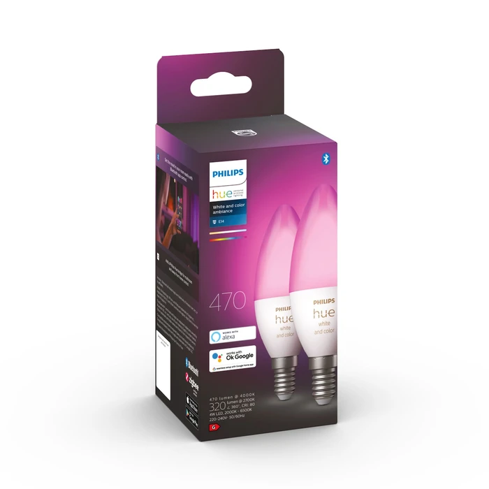 Smart Λάμπα LED Philips Hue E14 2-Pack 5,3W 320lm White Color Ambiance