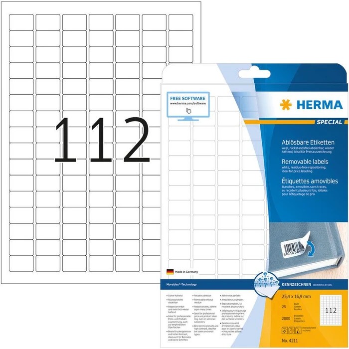 Ετικέτες Herma A4 White 25,4x16,9 mm removable 2800 pcs.