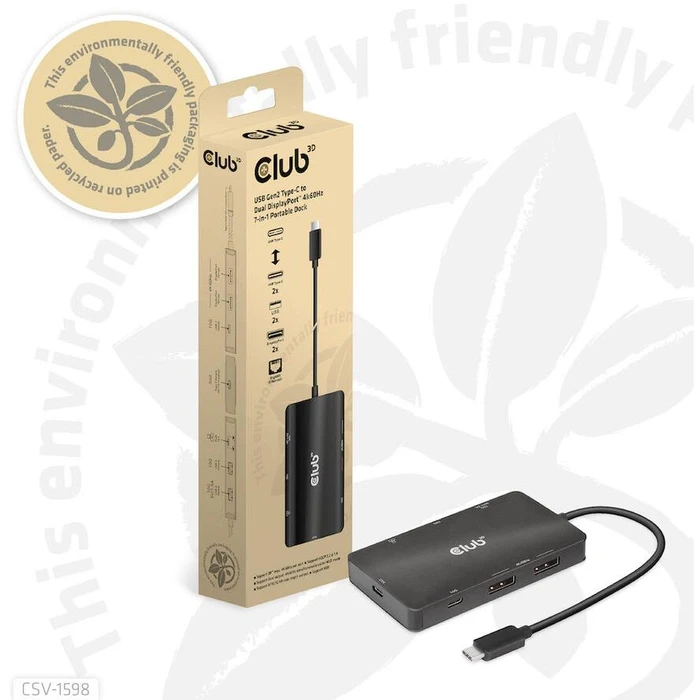 Docking Station Club3D USB-7-in1 USB-C > 2xDP/2xUSB/2xUSB-C/RJ45 100W retail