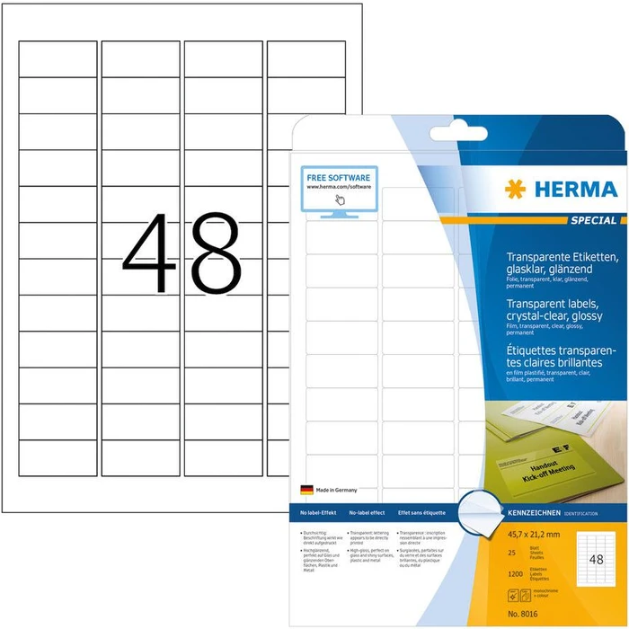 Ετικέτες Herma crystal clear A4 45,7x21,2 mm foil glossy 1200 pcs