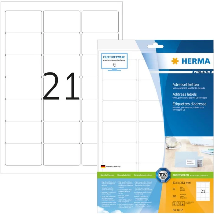 Ετικέτες Herma address labels A4 White 63,5x38,1 mm 210 pcs.