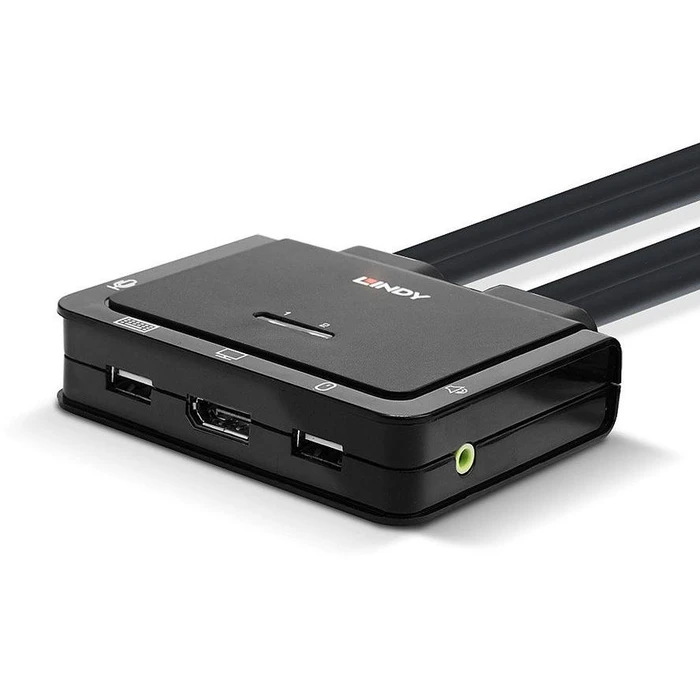 KVM Switch Lindy 2 Port DisplayPort 1.2, USB-C Cable