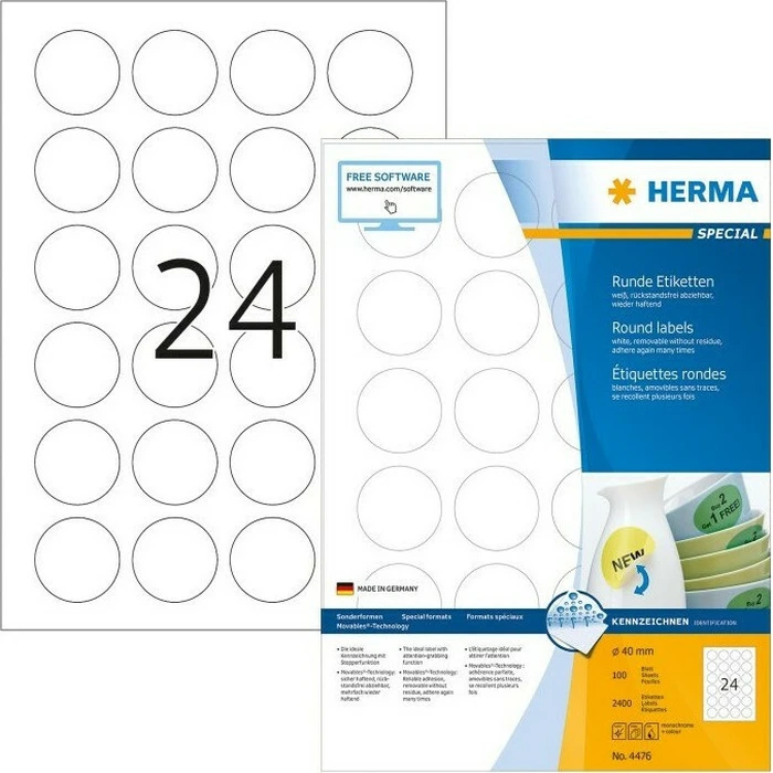 Ετικέτες Herma Removable Round 40 100 Sheet DIN A4 2400 pcs. 4476