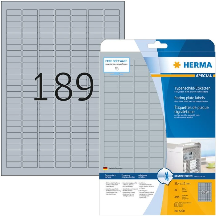 Ετικέτες Herma nameplate A4 silver 25x10 mm foil 4725 pcs