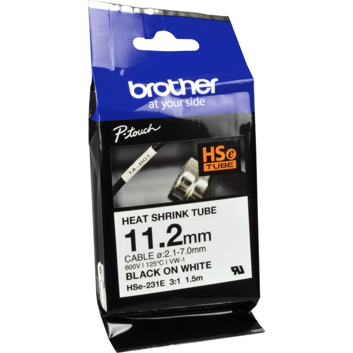 Ταινία Ετικετογράφου Brother P-Touch HSe-231E - 1.12cm x 1.5 m - Black to White