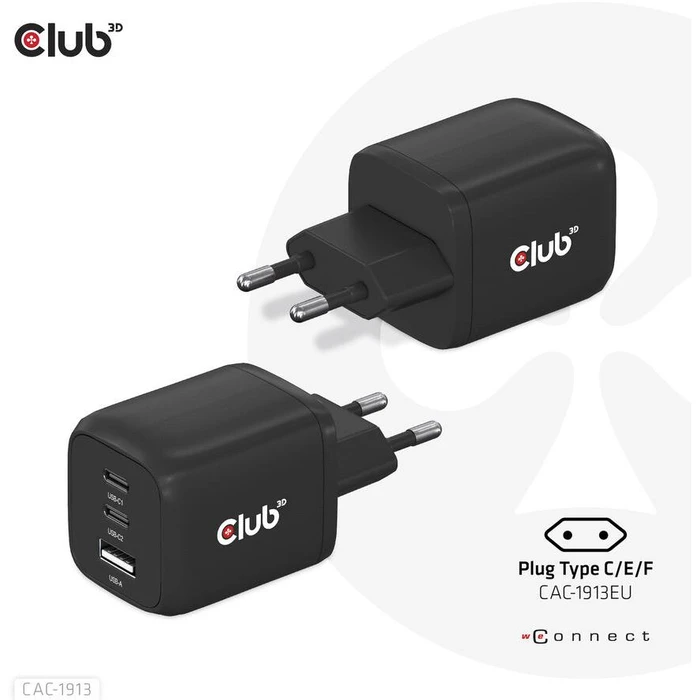 Φορτιστής Πρίζας Club 3D Reise2xUSB Typ C, 1xUSB Typ A, PD 65W
