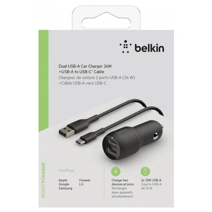 Φορτιστής Αυτοκινήτου Belkin USB-A Car 24W 1m USB-C Cable sw. CCE001bt1MBK