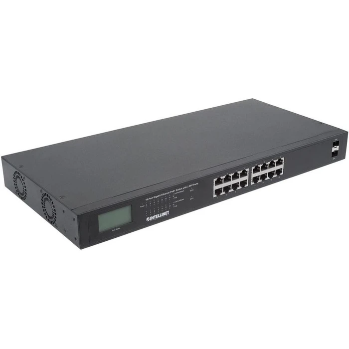 Network Switch Intellinet 16-Port Gigabit PoE+ LCD-Anzeige 19" 2xSFP