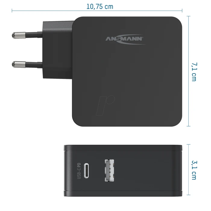 Φορτιστής Πρίζας Ansmann 254PD 1xUSB 1xUSB Type-C PD 60W 4700mA