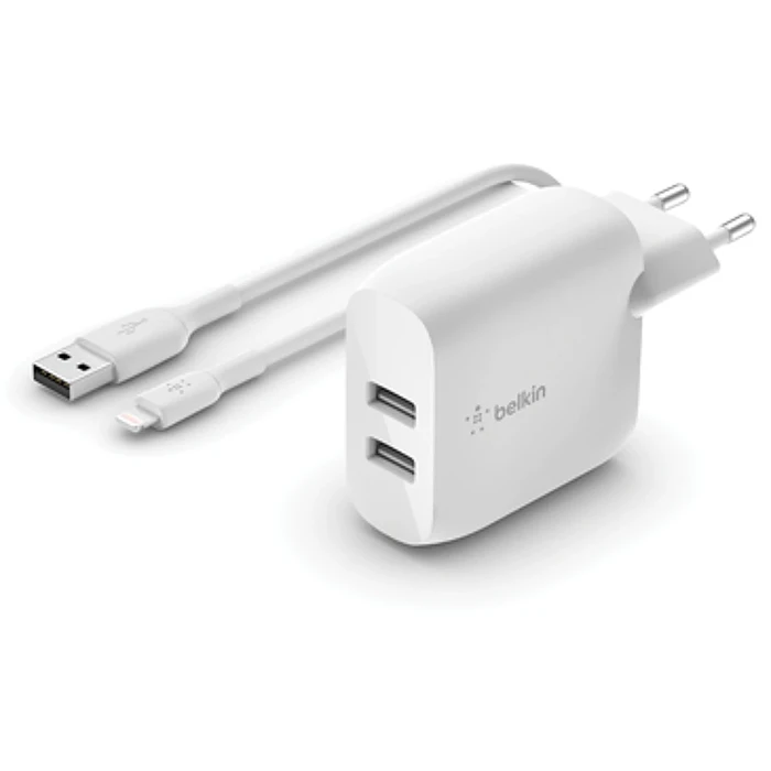Φορτιστής Πρίζας Belkin Dual USB-A 24W incl. Lightning Cable 1m, white