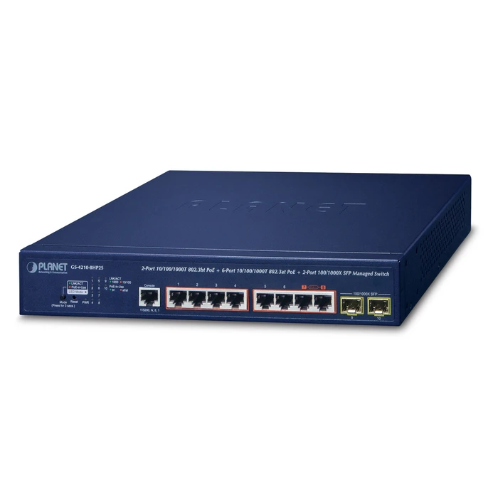 Network Switch PLANET 2Port GE 802.3bt + 6Port GE 802.3at + 2Port 1000X SFP