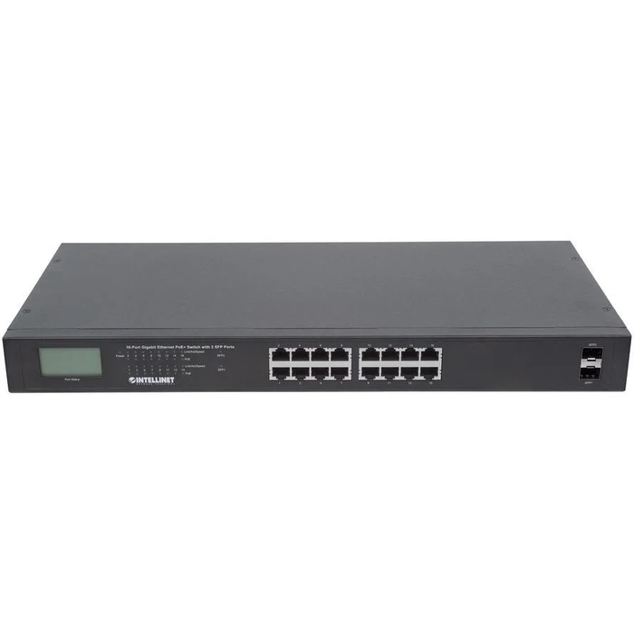 Network Switch Intellinet 16-Port Gigabit PoE+ LCD-Anzeige 19" 2xSFP