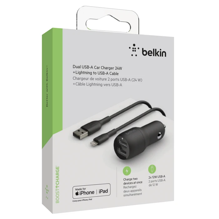 Φορτιστής Αυτοκινήτου Belkin USB-A 24W 1m Lightning-Cable CCD001bt1MBK