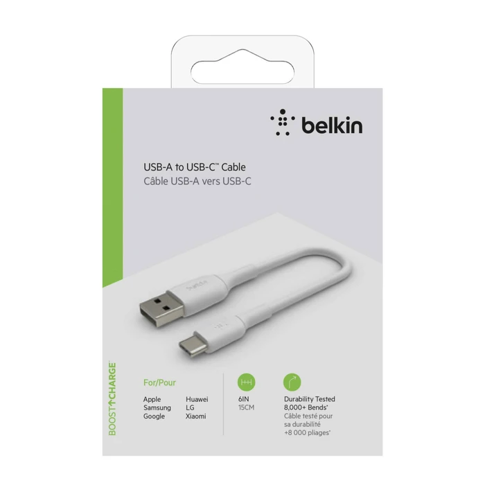 Καλώδιο Belkin USB-C/USB-A 15cm PVC, white CAB001bt0MWH