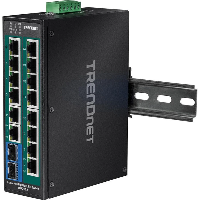 Network Switch TRENDnet Industrie 16Port Gbit PoE+ Metall DIN-Rail