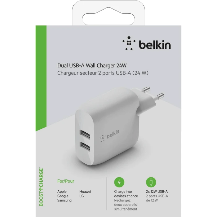 Φορτιστής Πρίζας Belkin Dual USB-A 24W white WCB002vfWH