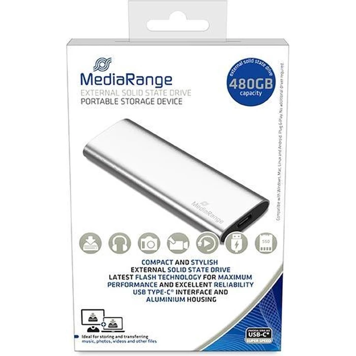 Εξωτερικός Σκληρός Δίσκος 480GB MediaRange USB Typ-C MR1102 silver