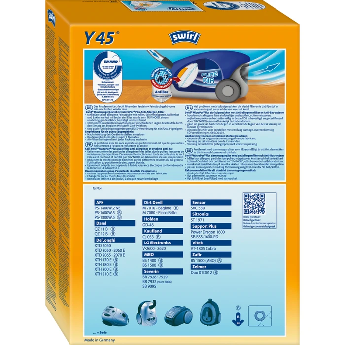 Σακούλες για Ηλεκτρική Σκούπα Swirl Y 45 MP Plus