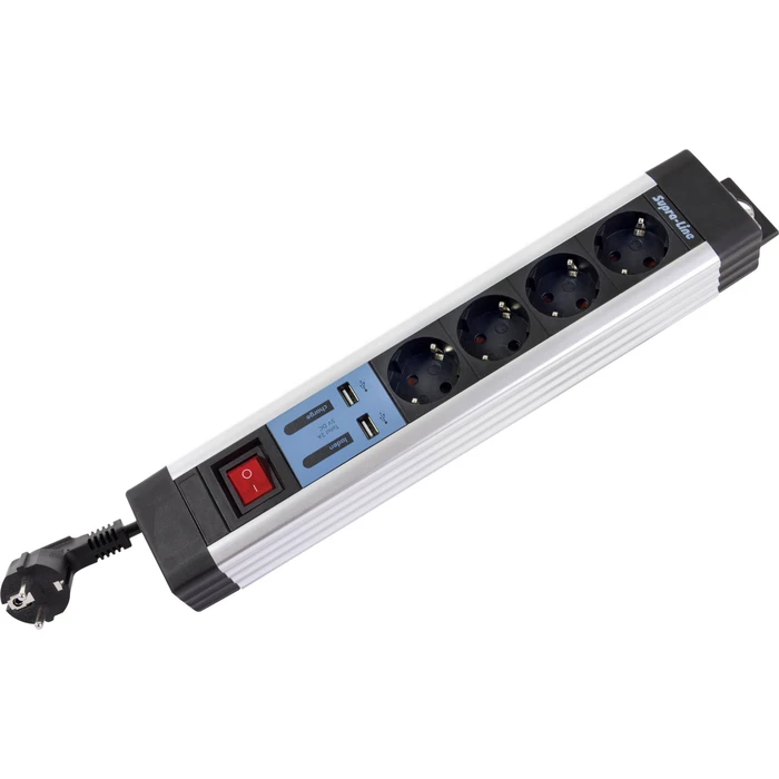 Πολύπριζο Με Διακόπτη REV black 4-fold + KS USB