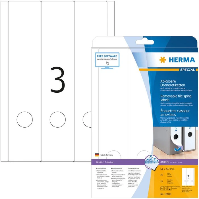 Ετικέτες Herma file labels A4 White 61x297 mm removable opaque 75 pcs.
