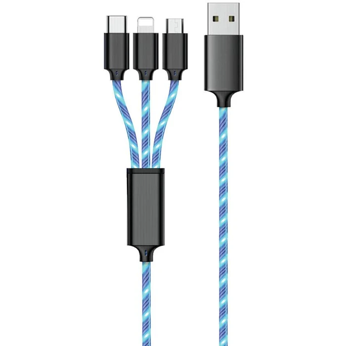 Καλώδιo USB 2GO 3in1 LED blue for Micro-USB & Apple & USB Type-C
