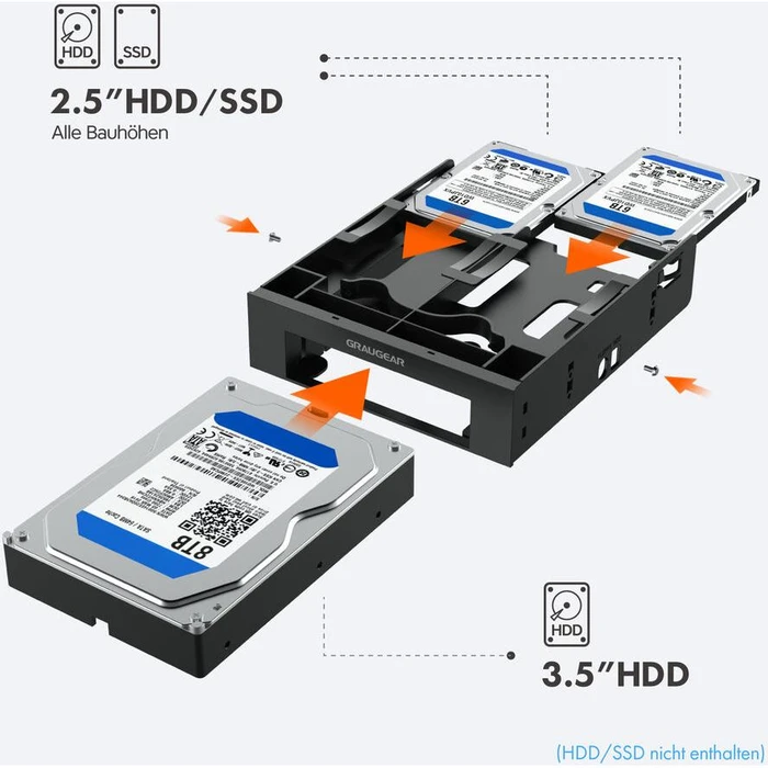 Πλαίσιο Για Σκληρούς Δίσκους GrauGear for 2x 2,5" & 3,5" HDD/SSD in 5,25"