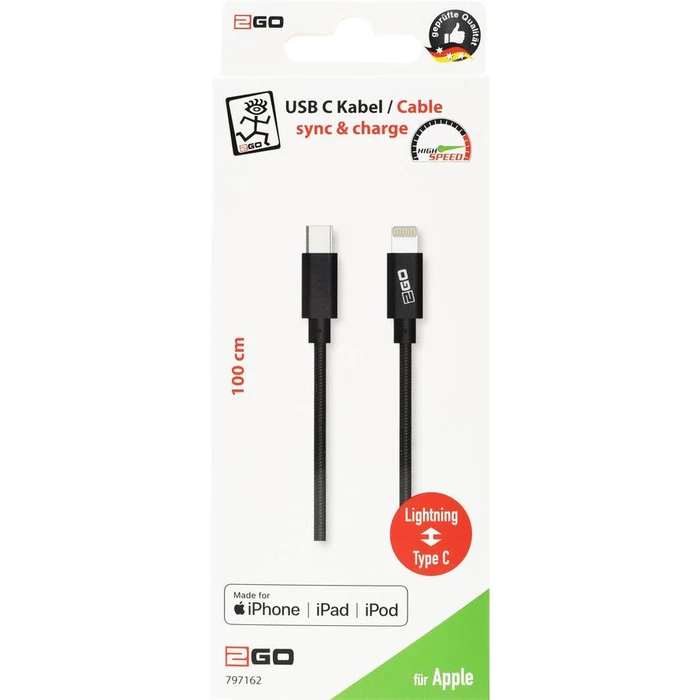 Καλώδιο USB 2GO MFI anthracite-100cm Apple USB Type C