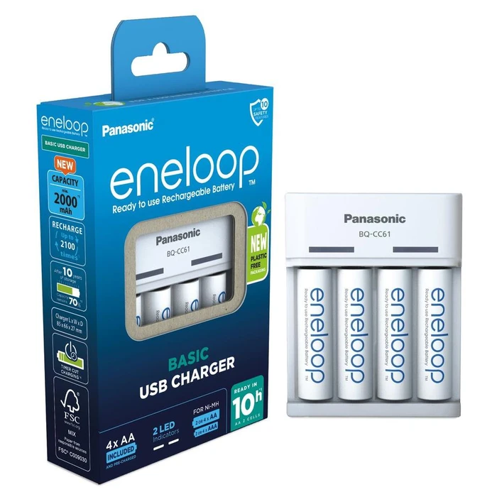 Φορτιστής Μπαταριών Panasonic Eneloop Basic USB BQ-CC61 inkl. 4xAA 2200mAh