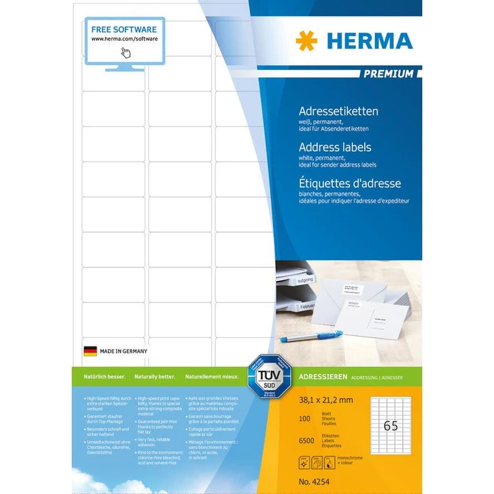 Ετικέτες Herma address labels A4 White 38,1x21,2 mm 6500St.