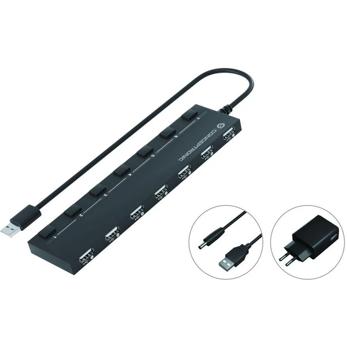 USB Hub Conceptronic 7-Port 2.0 ->7x2.0 extra with power supply black