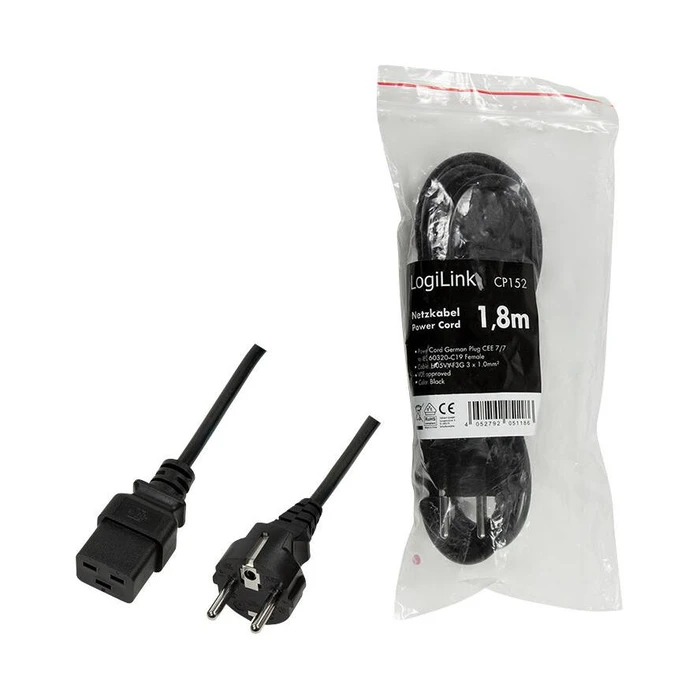 Καλώδιο Τροφοδοσίας LogiLink CEE 7/7-IEC C19, black, 1,80m