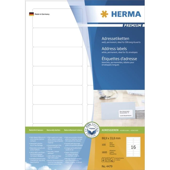 Ετικέτες Herma addressing A4 White 88,9x33,8 mm 1600 pcs
