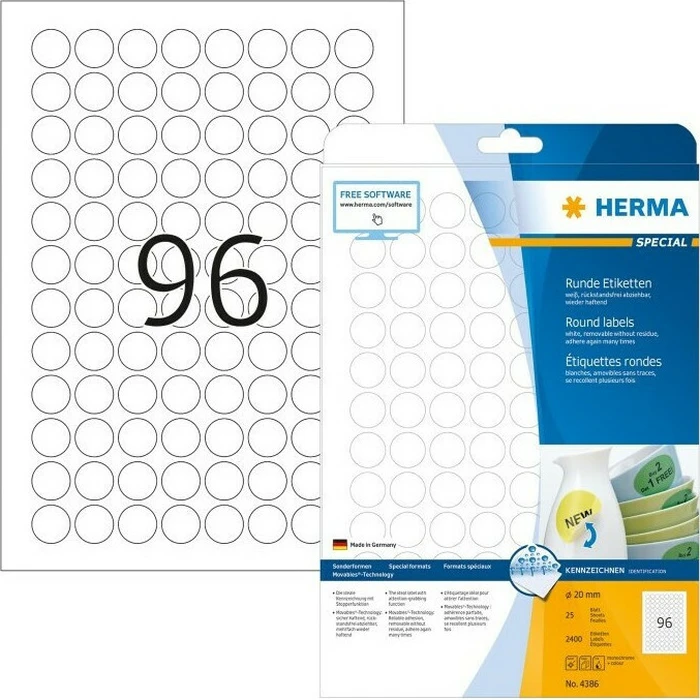 Ετικέτες Herma Removable Round 20 25 Sheets DIN A4 2400 pcs. 4386