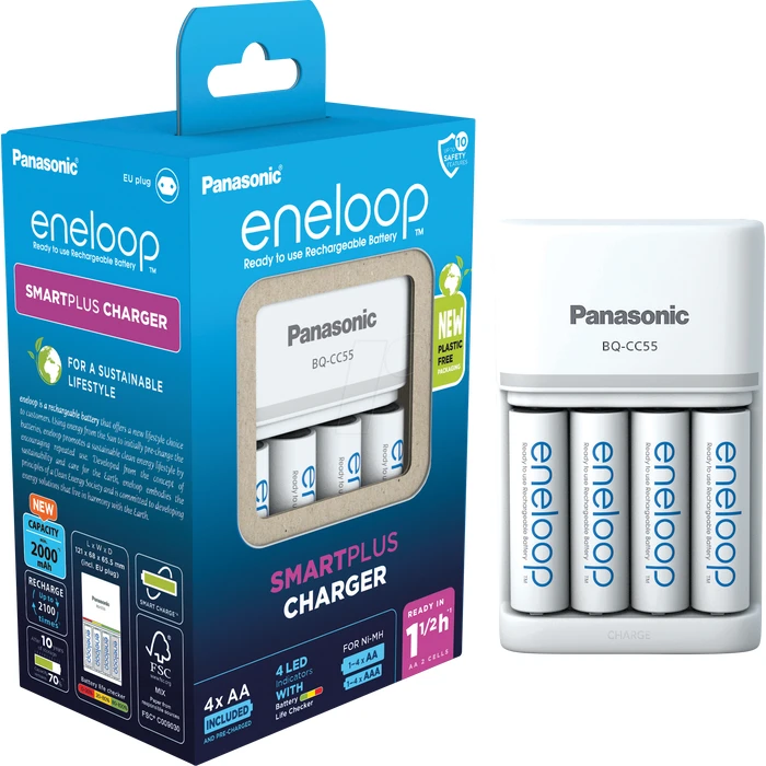 Φορτιστής Μπαταριών Panasonic Eneloop Smart Plus Cha BQ-CC55 inkl. 4xAA K-KJ55MCD40E