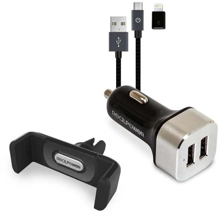 Φορτιστής Αυτοκινήτου RealPower Mobile Car Set + cable + Βάση