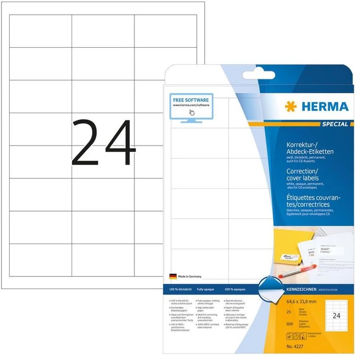 Ετικέτες Herma A4 White 64,6x33,8 mm opaque 600 pcs.
