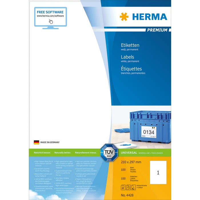 Ετικέτες Herma Premium 210x297 100 Sheets DIN A4 100 pcs. 4428