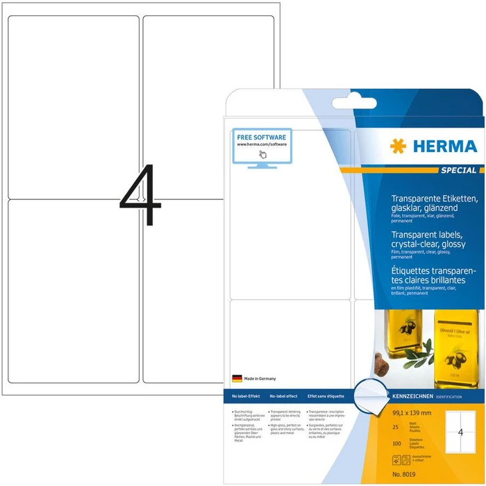 Ετικέτες Herma crystal clear A4 99,1x139 mm foil glossy 100 pcs