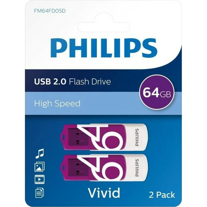 USB Flash 64GB Philips USB 2.0 2-Pack Vivid Edition Magic Purple