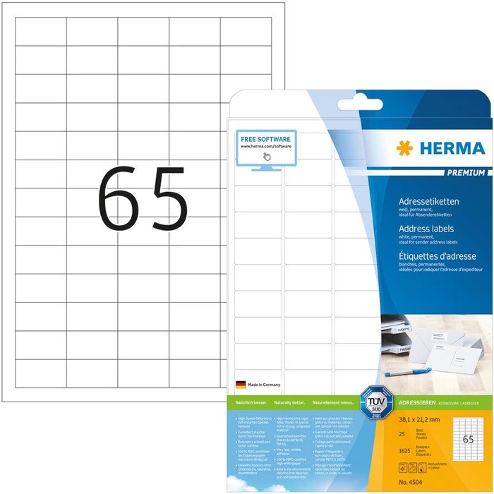 Ετικέτες Herma address labels Premium A4 White 38,1 x 21,2 mm 1625St.