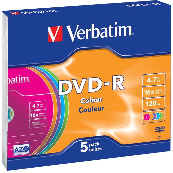 DVD-R Verbatim 4,7GB 5pcs Slim J. Colour 16x