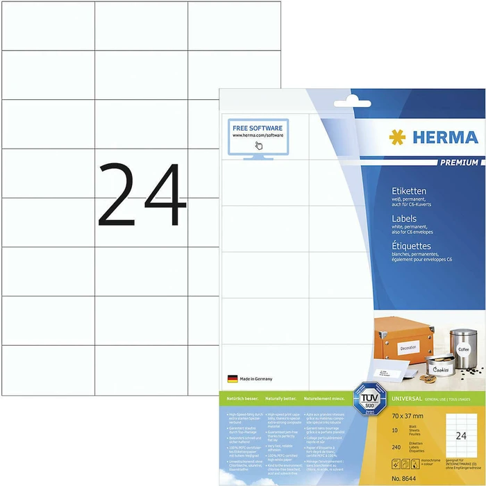 Ετικέτες Herma 70x37 white 10 Sheets DIN A4 240 pcs. 8644