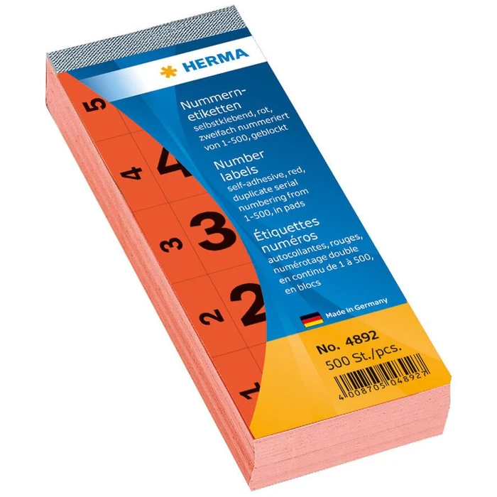 Ετικέτες Herma number pad self-adhesive 1-500 red 28x56 mm
