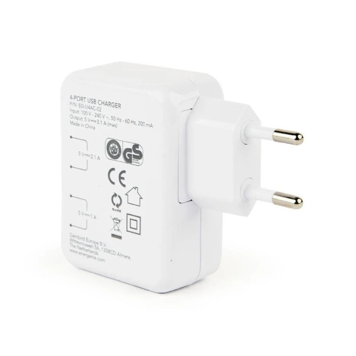 Φορτιστής Πρίζας Gembird Universal USB-4-Port 3.1 A 15W white